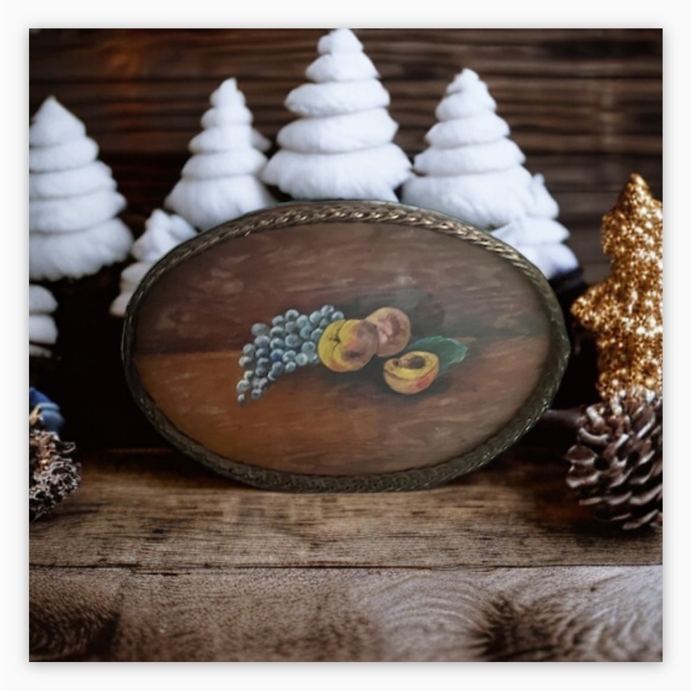 Large Vintage Hand Painted tray Wall hanging Art 22”x15” -Amazing piece !​​​​​​ - Picture 3 of 13